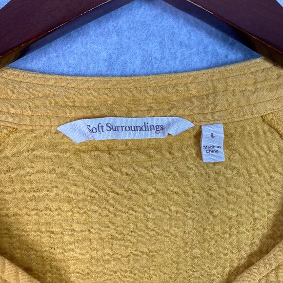 Soft Surroundings Yellow 100% Cotton Gauze Long Sleeve Button Up Shirt Sz Large - Picture 7 of 8